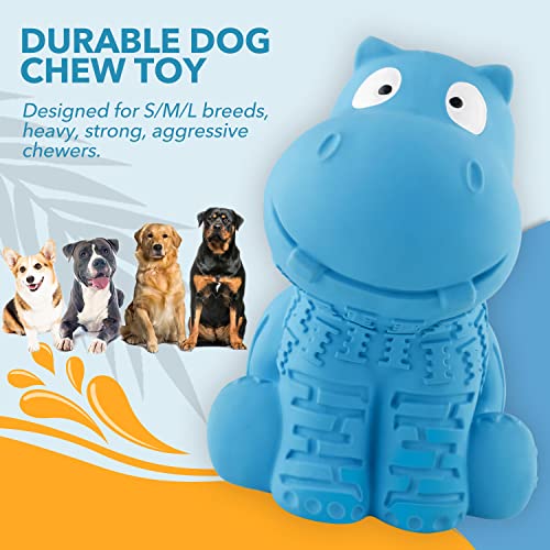 Petizer Squeaky Dog Toys, Indestructible Dog Toys For Aggressive Chewers, Durable Tough Latex Toys For Heavy Chewers, Natural Rubber Dog Toys For Small/Medium/Large Dogs, Blue Hippo #TOP1