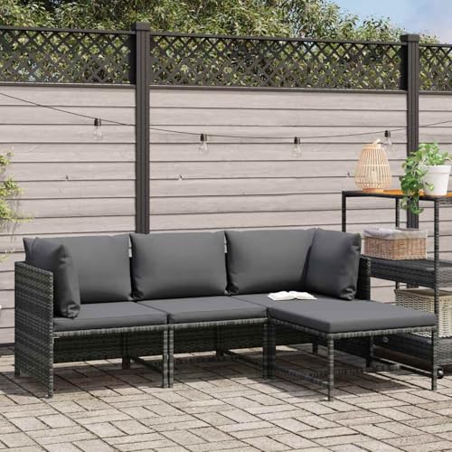 Gecheer Salon de Jardin Résine Tressée 6 Pièces, Coussins Anthracite, Gris, Conception Modulaire Modèle LYKZJ-313502FR