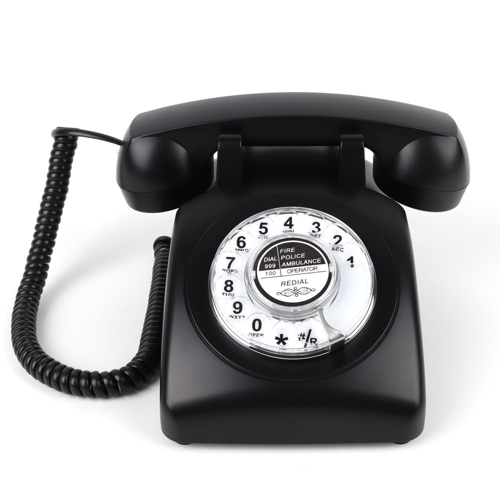 MCHEETA Rotary Phone, Vintage Phone, Retro Phones for Landline, Corded Old Telephone with Redial Function for Home Office Hotel School, Black