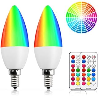 DoRight E14 LED Colour Changing Candle Bulbs, 3W Dimmable Multi Color E14 RGBW Light Remote Control, Memory & Timing Function, 40W Equivalent SES Small Edison Screw, RGB + Warm White 3000K (2-Pack)