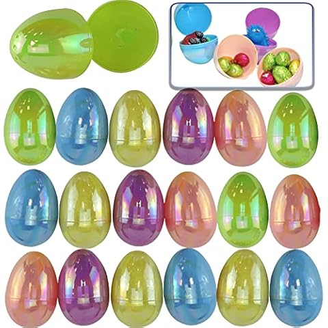 HOVUK 20x Large Iridescent Easter Filler Eggs, Reusable/Refillable 7.7cm Empty Egg for Kids Easter Egg Hunting Cover