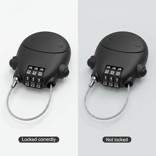 Miniatura 4 de QWORK Cerradura de cable retráctil, paquete de 2 cerraduras de seguridad con contraseña de acero para equipaje