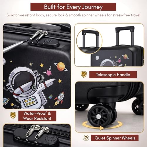 Image of Kids Trolley Bags Suitcase for Travel Cartoon Print ABS+PC Material 18 Inch (Astronaut Dab)