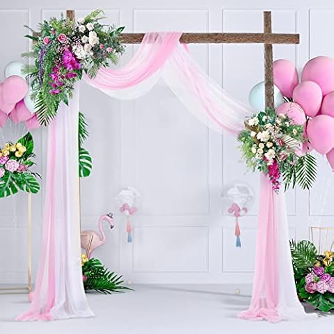 Besutolife White Pink Sheer Window Scarfs Wedding Arch Drapes Backdrop Curtain for Wedding Ceremony Party Window Decor 2 Panels 27.5"x 224" Cover