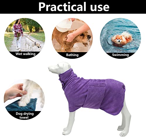 Geyecete dog drying coat Bathrobe Towel Dog Drying Coat-Dry Fast Dog Bag-Pineapple grid Fast Drying Super Absorbent Pet Dog Cat Bath Robe Towel-Purple-M - Image 4