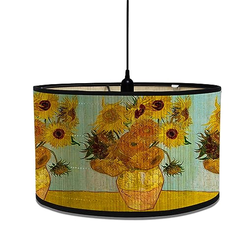Morbuy Bamboo Lampshade for Table Lamp, Oil Painting Pattern Vintage Style Diameter 30cm Wooden Bedside Light Lampshade Light Shades Wall Light Lamp Shades for Desktop Accessories (Yellow Petals)