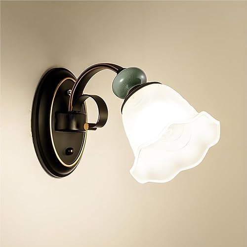 Miniatura 8 de Black Metal Retro Wall Light Glass Shade Hardwired Farmhouse Bedroom Bedside Light Fixture Indoor Hallway Living Room Sconce Vintage Edison Bulb