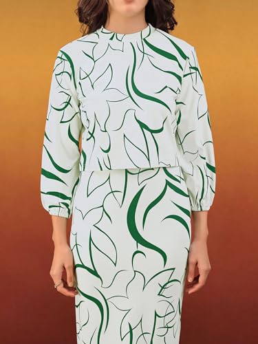 Image of PURVAJA Women's Puff Sleeve Midi Printed Co-Ords