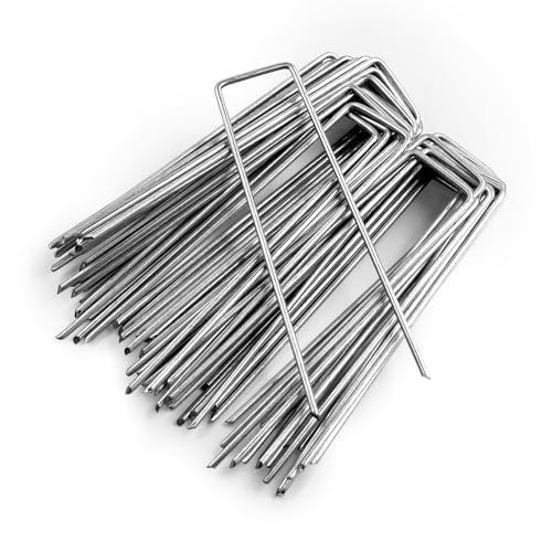 Keplin - U-Shaped Metal Garden Pegs - 15cm Heavy-Duty Stakes - Galvanized Rust-Resistant Pins - Sharp Beveled Ends for Easy Ground Insertion -Secure Landscape (50 Pack)