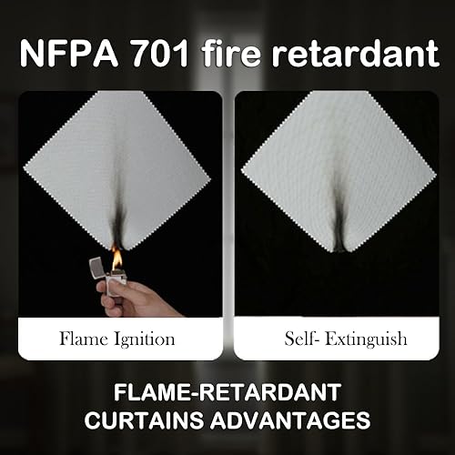 Miniatura 2 de Cortinas ignífugas sin PFAS de 84 pulgadas de largo, juego de 2 paneles de cortinas largas 100% opacas para dormitorio, sala de estar, cortina de