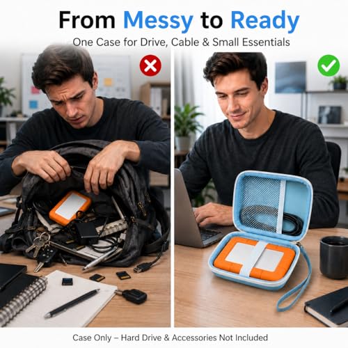 Image of ALKOO Case for LaCie Rugged Mini 1TB /2TB /4TB /5TB External Hard Drive | Portable HDD Holder, Cable Pocket, SD Card Storage, for Photographers, Creators, Students, Office, Travel, Case Only, Bule