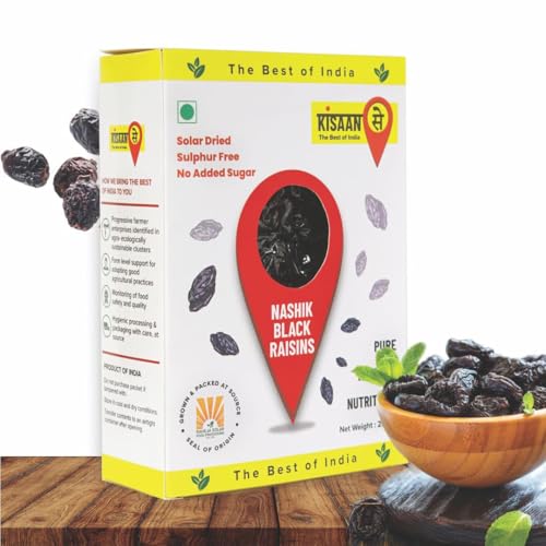 Image of KisaanSay Premium Nashik Seedless Black Raisins 1kg (250gm X 4) | Sulphur Free | Sugar & Preservatives Free Dryfruits | Kali Kishmish /Kismis| Rich in vitamins K, iron | Dry Fruits Boosts Energy