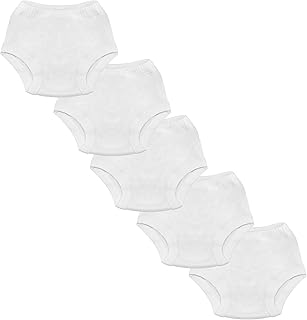 طقم ملابس داخلية قصيرة بخصر مرتفع للبنات من القطن مكون من 5 قطع من سكيلز، لون أبيض، لعمر 9-12 أشهر