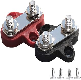 Bus Bar Terminal Block, Power Stud Battery Junction Post 1/4" Power Distribution Block Positive Negative for Truck RV Boat, Dual Power Stud DC 48V 300A (Red & Black Set)