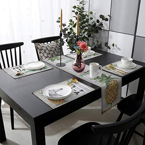 Libaoge 6 Placemats With Matching Table Runner 70 Inches Long Pineapple Burlap Farmhouse Table Runner And Placemats Set For Kitchen Dining Table Wedding Party Holiday Dinner #TOP2