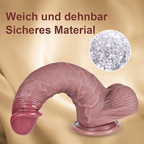 Sexspielzeug für Frauen 21.5CM dildo mit saugnapf 100% realistischer didloschwanz, Körper-sicheres Material silikon dildo Weiche lebensee fettdicke G Punktstimulator mit gebogener Welle und Kugeln – Bild 4