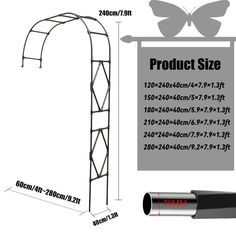 Pawilon ogrodowy, metalowa pergola, półłuk ogrodowy do roślin pnących na zewnątrz, stojak łukowy na taras, ogród, trawnik, szerokość 10 cm 5,0 cm 5,9 ' 6,9 ' 7,9 ' 9,2 ', wysokość 7,9 cala (czarny, 18