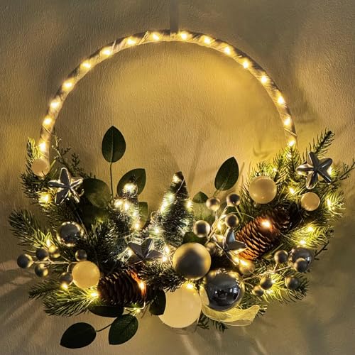 Dekokranz, Türkranz für Weihnachten mit LED Lichterkette, Timer,...