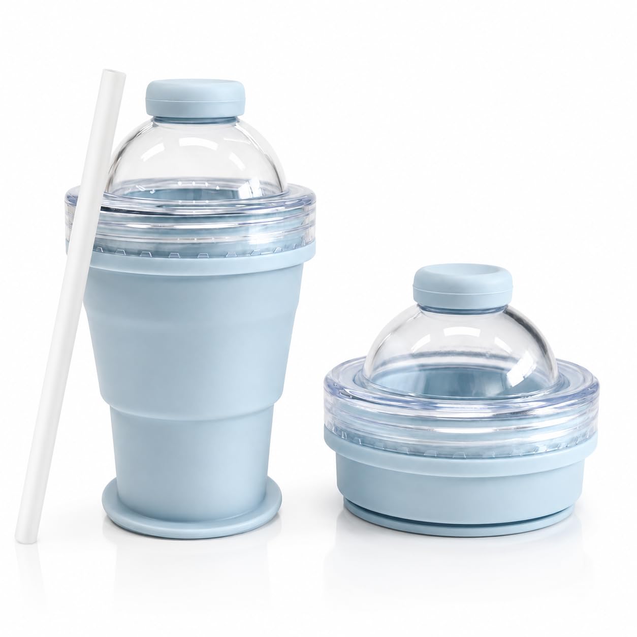 HIKENRI Collapsible Silicone Cup with Straw,Reusable Foldable Travel Cup with Dome Lid,Odour-Free Portable Tumbler for Iced Coffee,Smoothies,Water,Camping,Gym,Office & Travel(Blue/325ML)