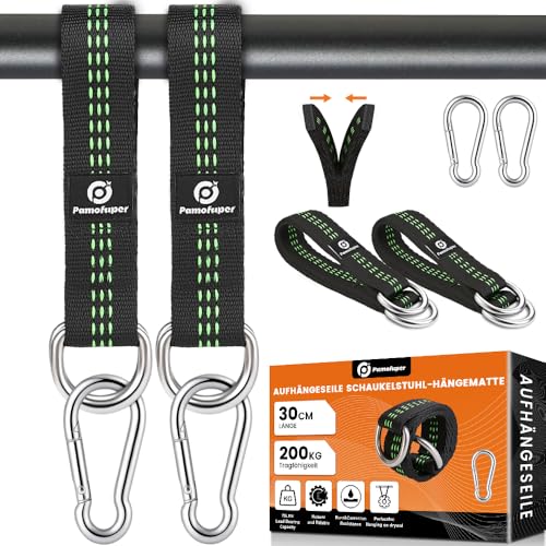 Pamofuper Double-Tier Swing Mounting Kit including Stainless Steel D-Rings and Carabiners 400 kg Capacity Suitable for Hammocks Swings Hanging Chairs and Gymnastic Rings(Green 29 cm)