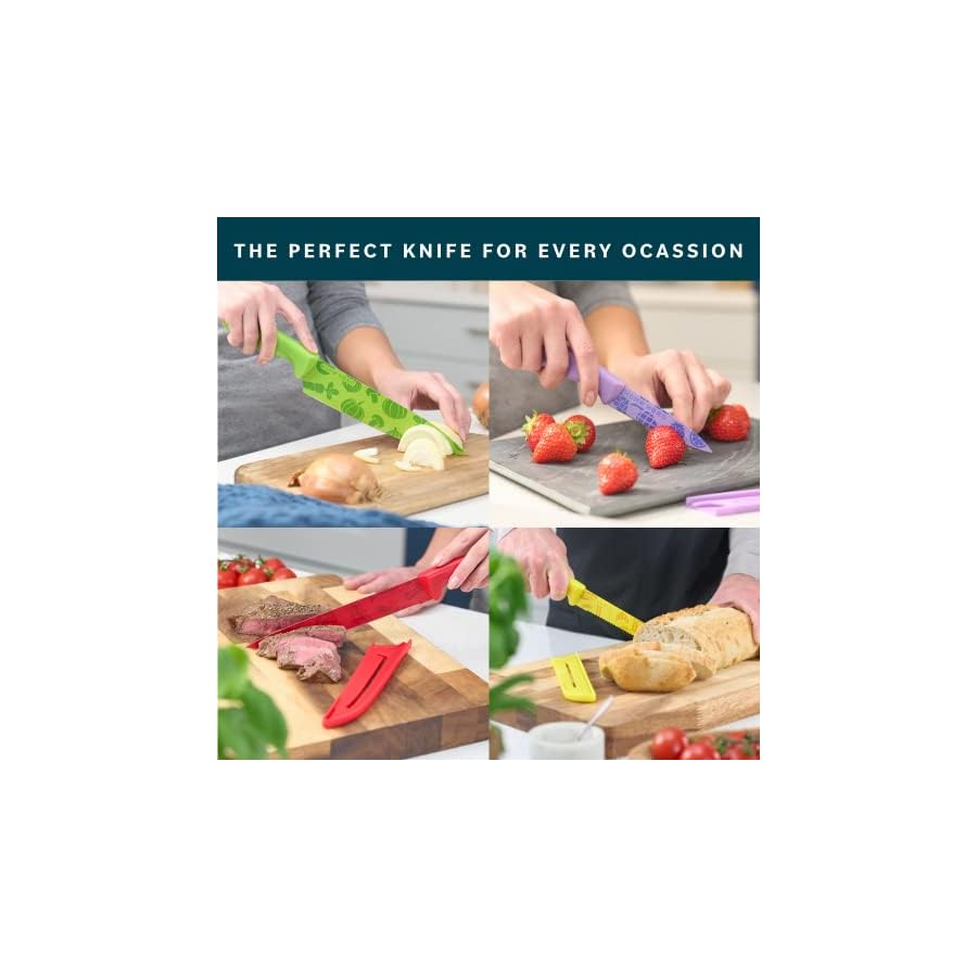 Home-Hero-Rainbow-Knife-Set-Kitchen-Knife-Set-11-pcs-Knives-Set-for-Kitchen-Kitchen-Knife-Sets-Knife-with-Sheath-Butcher-Knife-Set-Colorful-Knife-Set-Cooking-Knife-Set-Cutting-Knifes-Set Home Hero Kitchen Knife Set with Sheath Covers - High Carbon Stainless Steel Kitchen Knives with Ergonomic Handles & Ceramic Coating, Nonstick Ceramic Knife Set with Chef Knife (11 Pcs - Rainbow)