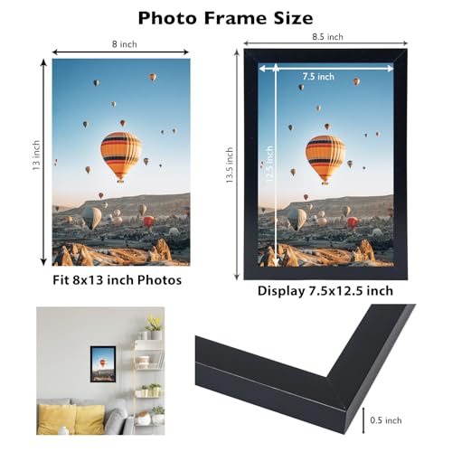 Image of JCJMY 8x13 Picture Frame Black for Wall Hanging or Tabletop, Wall Mounting Horizontally or Vertically, 8 x 13 Wall Gallery Poster Photo Frame with Shatter Resistant Plexiglass, Black