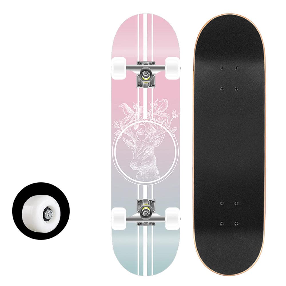 Skate Skateboard 80x20 cm 7 Capas de Madera de Arce con Rodamientos ABEC-7 Skateboard Niña Monopatin Niños Skate Completo Adecuado para Principiantes Adulto Longboard