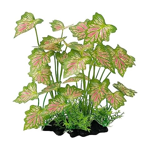 Smoothedo-Pets Aquarium Plants Fish Tank Decorations 2pcs Plastic Artificial Plant Goldfish Waterscape Fish Hides (Rainforest Leaf-Pink-Tall-Set) Cover
