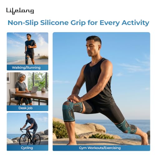 Image of Lifelong 3D Knee Cap Compression Sleeve (L) | Knee Support Brace, Anti Slip Base, Breathable Lightweight Fabric | Sports Gym & Daily Wear | Secure Ergonomic Adjustable Fit for Men & Women (LLOKS20)