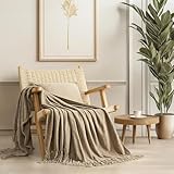 EVERGRACE Soft Chenille Throw Blanket for Couch, Cozy Plush Fuzzy Decorative Chenille Knit Throw Blanket with Tassels, Lightweight Blanket and Throws for Bed Sofa Gift Home Decor, Beige 50'x60'