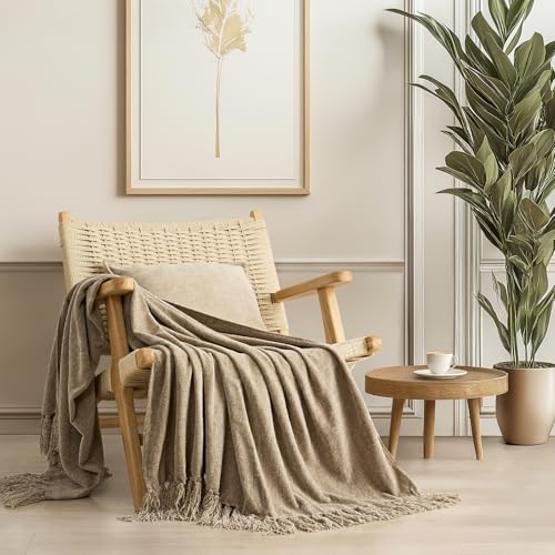 EverGrace Soft Chenille Throw Blanket for Couch, Cozy Plush Fuzzy