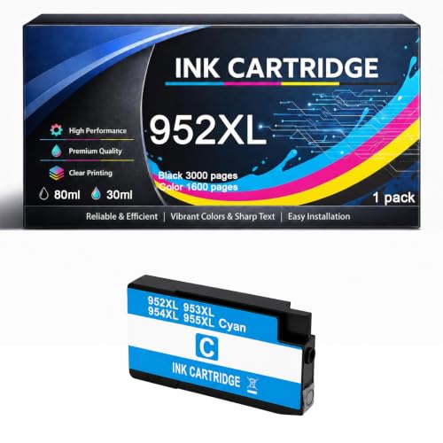 Knyonaxy 952XL Ink Cartridge Compatible for HP 952 952XL High Yield Work with OfficeJet Pro 7720 7730 7740 8210 8126 8710 8720 8725 8730 8740 8745 8218 Printers,Cyan-1pack
