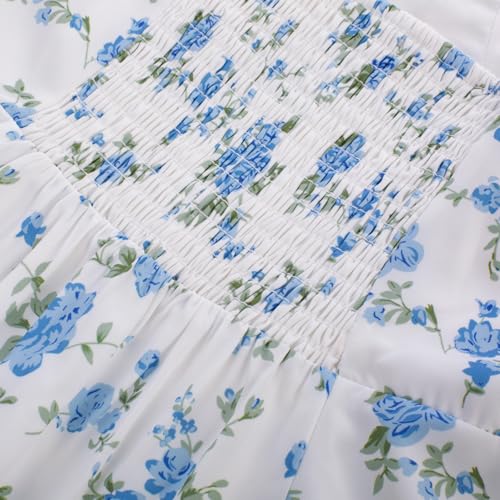 Image of Belle Poque Sun Dresses for Women Spring Summer Floral Midi Flowy Spaghetti Ruffle Wedding Guest Tea Party Dress