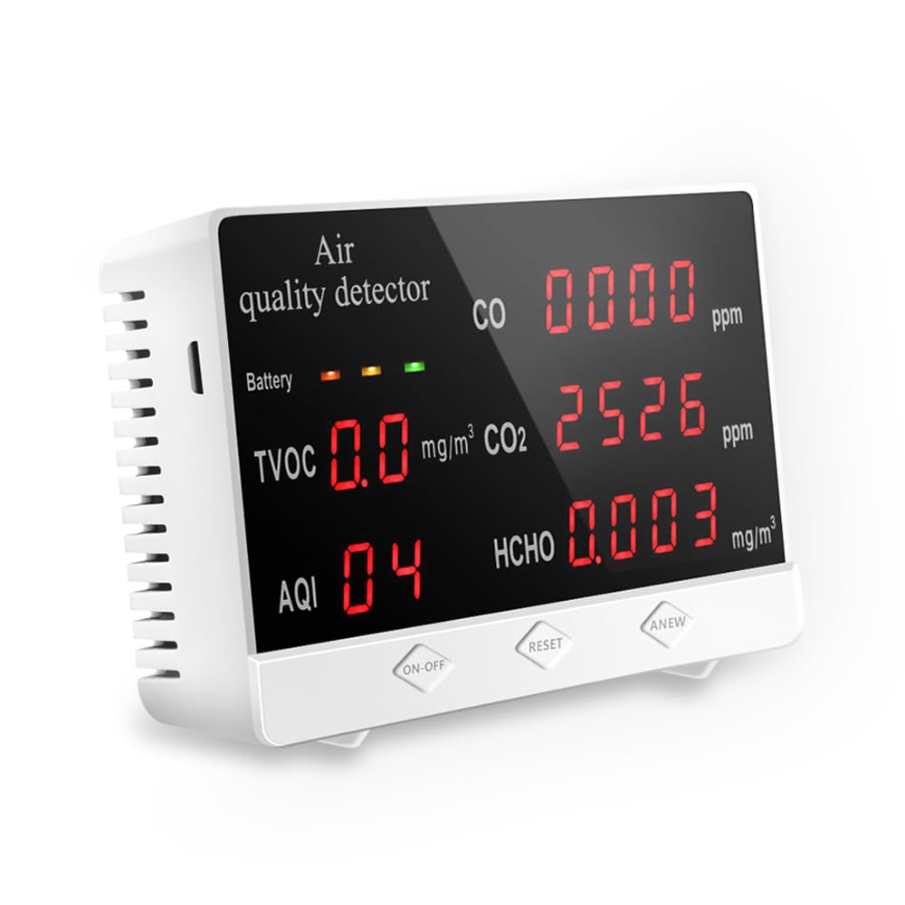 Accurate CO2, Formaldehyde (HCHO),TVOC,PM2.5/PM10 Detector with Real-Time Data and Mean Value Recording,for Home Office and Various Occasions-White