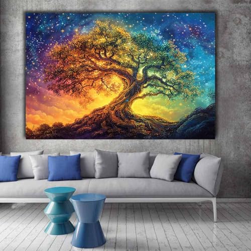 Art decoration maison tableau moderne arbre de vie multicolore encadré