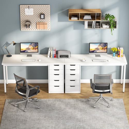 Image of Tribesigns Computer Desk with 5 Drawers, 47 inches Rustic Brown Home Office Desk with Storage, Modern Simple Laptop Desk Study Writing Table for Small Spaces (1, White)
