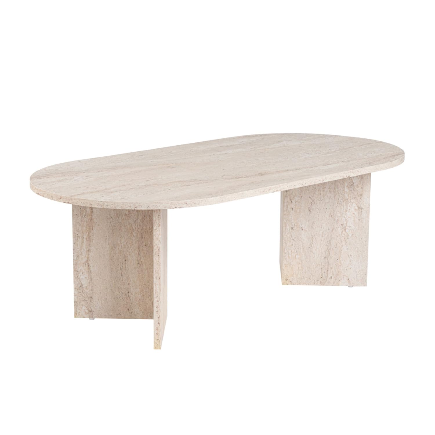 CONCEPTO FÁBRICA | Mesa baja ovalada 119 x 60 cm Acabado Travertino LYU | Elegancia Mineral y Estilo Natural | Madera Melaminada resistente | Diseño suave y contemporáneo | Salón Mediterráneo o