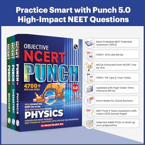 Image of PW Objective NCERT Punch 5.0 Physics, Chemistry and Biology Combo Set of 3 Books l Updated with Most Probable NEET Potential Questions (NPQ) For End Time Preparation