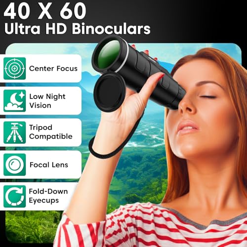 Image of Sounce 40X60 HD Monocular with Built-in Compass - High Power 40X Magnification Zoom Scope for Adults & Children, Compact Outdoor Gadget for Bird Watching, Wildlife, Sports, Hiking