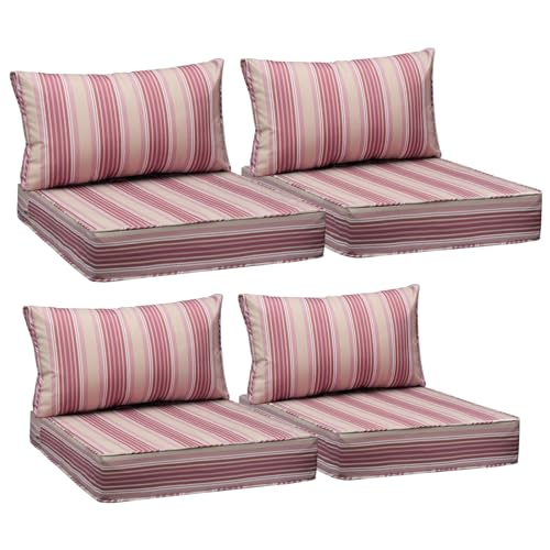 Image of AAAAAcessories Outdoor Seat Cushions for Chairs, Fade-Resistant, Waterproof Patio Furniture Replacement Cushions, 25.5 inch x 25.5 inch x 5 inch + 25.5 inch x 13.5 inch, Set of 4, Dusty Rose Garden Stripe