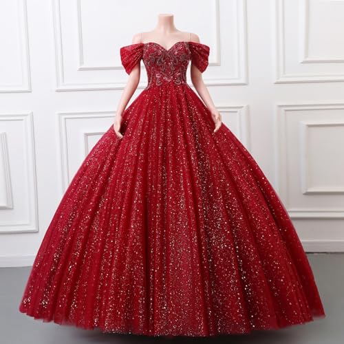 Image of Women's Beading Sweetheart Ball Gown Tulle Layed Long Quinceanera Dress