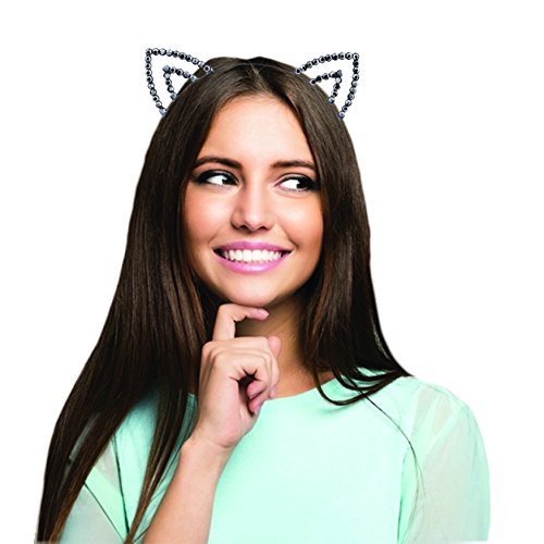 Lux Accessories Halloween Hematite Tone Rocker Cat Ear Kitty Cosplay Headband