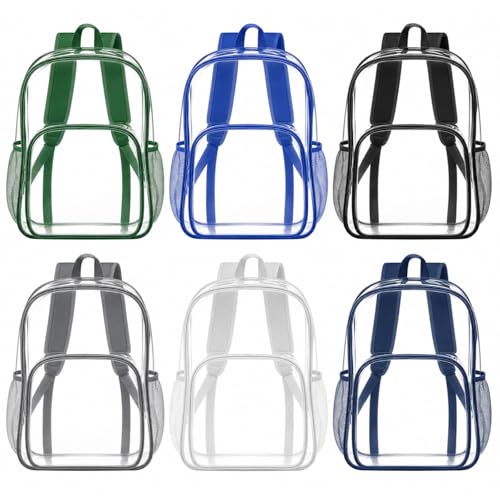 Image of Amylove 6 Pcs Clear Backpack bulk for Stadium Events Heavy Duty PVC Transparent Bookbag for College Workplace Security (15 Inches,6 Dark Colors)
