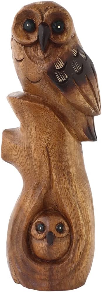 Wood Carving Parent-Child Owl Approx. H 9.8 inches (25 cm)