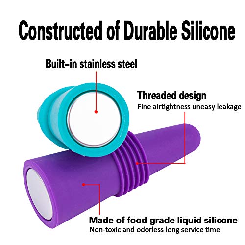 Wine Stoppers For Wine Bottles,Feipuker Colorful Silicone + Stainless Steel Wine Stopper,Wine Outlet Cap, Bottle Cover, Beverage Bottle Stoppers (Color 4) #TOP1