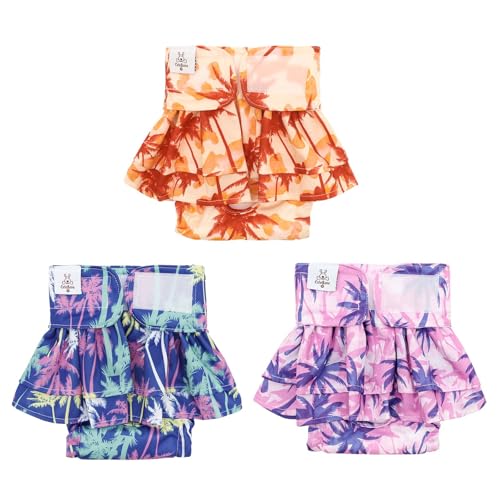 Image of CuteBone Female Dog Diapers with Skirts 3 Pack Reusable Puppy Dresses Pants for Heat Cycle Period
