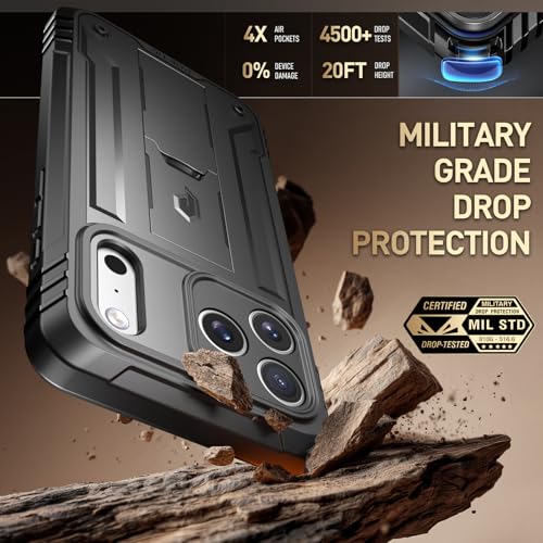 Image of Poetic for iPhone 17 Pro Case with Camera Control Capture Button, [Built-in Stand] [Built-in Screen Protector] Full-Body Military Grade Rugged Phone Case for iPhone 17 Pro, Black