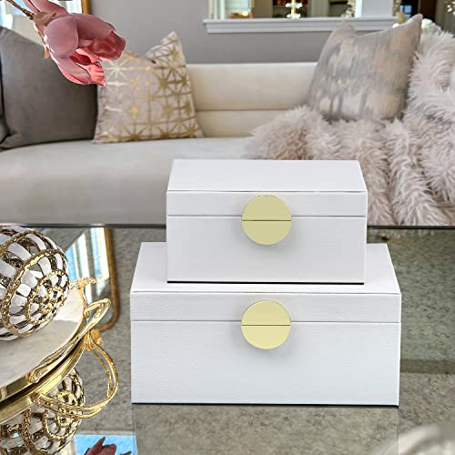 Hofferruffer Faux Leather Jewelry Boxes, Decorative Boxes Storage Accessory Organizer With Gold Hardware Decor, Classic Vegan Leather Set Of 2 Pieces (White) #TOP4