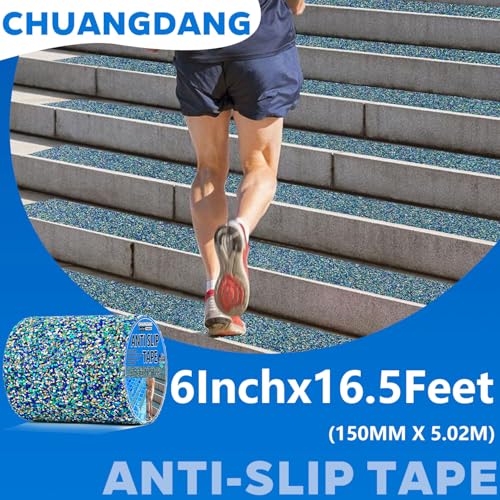 Image of Blue Rubber Anti Slip Tape 6Inchx16.5Feet,Blue Non Slip Tape for Pool,Stair Steps,Bathroom,Trails,tub,Boats,ramp,Stairs Grip Tape,No Skid, High Traction Friction