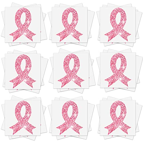 Jutom 20 Sheets 240 Pcs Breast Cancer Glitter Tattoo Sticker Temporary Ribbon Tattoos Breast Cancer Body Tattoos for Women Face Body Accessories(Light Pink)